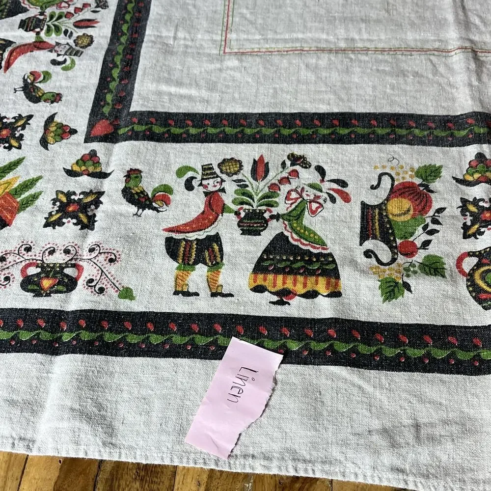 Vtg Parisian Prints Dutch Linen Tablecloth Textured 60x48